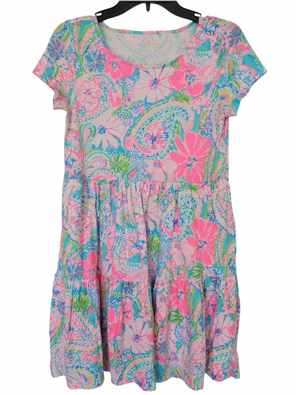 ✅ Lilly Pulitzer Pink Paisley & Floral Short-Sleeve 100% cotton Mini Dress sz XS